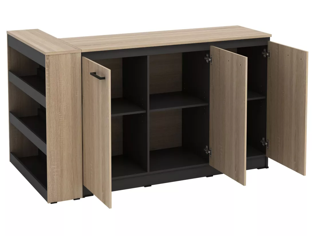 Ensemble îlot central de cuisine + 2 tabourets - Noir et naturel clair - NUSICE