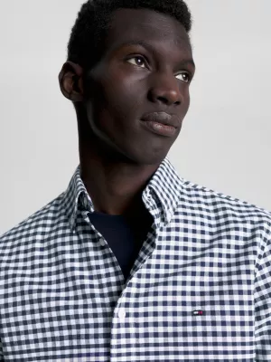 Camisa Oxford Clássica de Corte Regular com Estampa Vichy