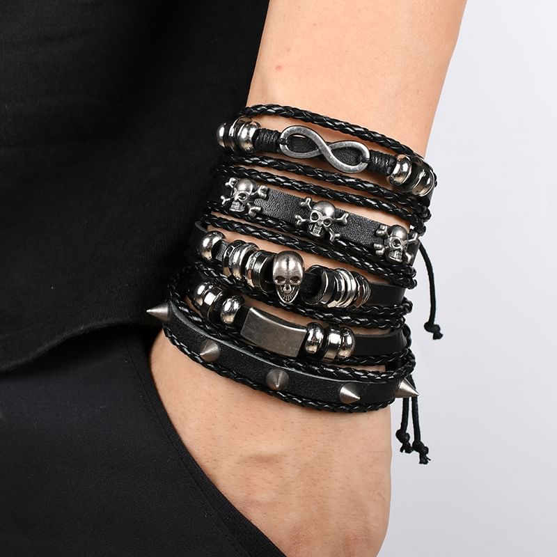 Malnia Home - Set van 5: Schedel imitatieleren armband