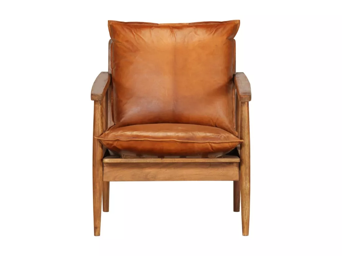 Fauteuil Marron Cuir véritable avec bois d'acacia