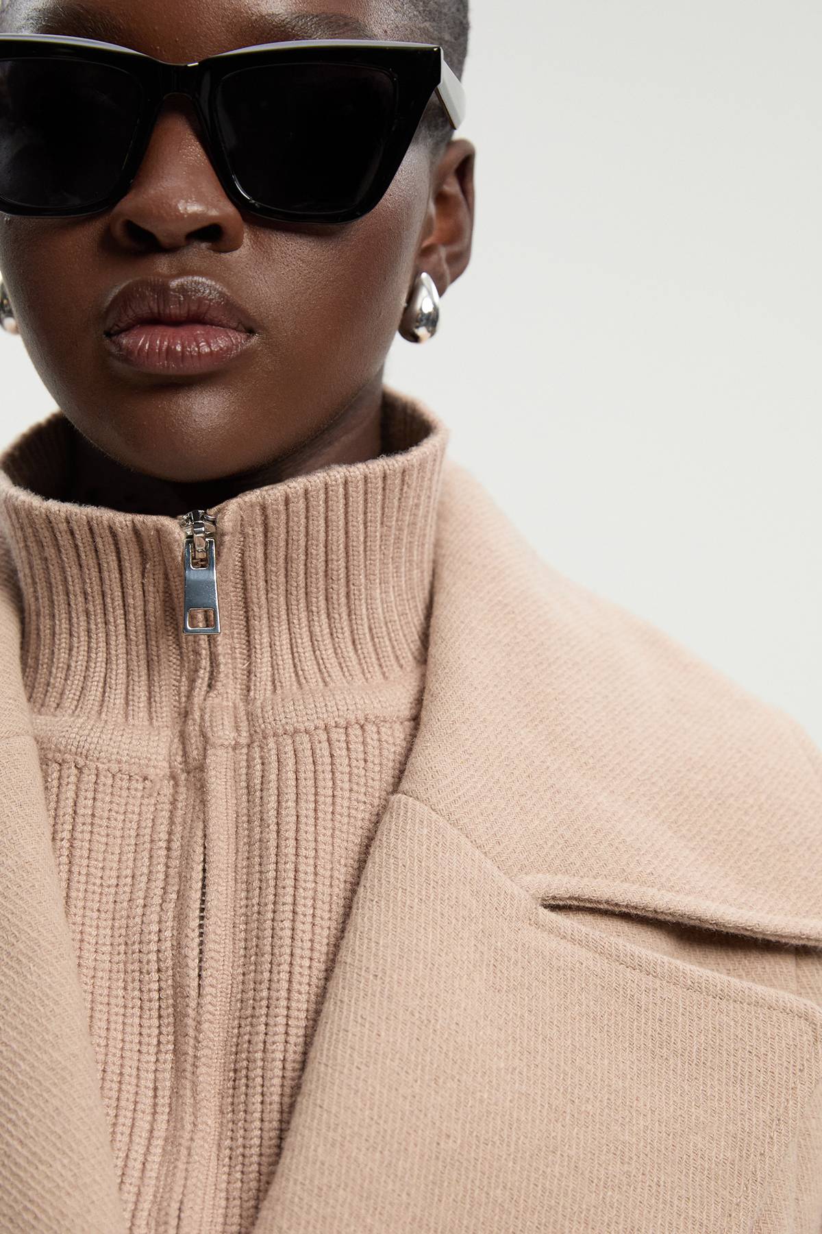 KarenMillen Caban Croisé Ajusté en Laine avec Col Tricoté Amovible