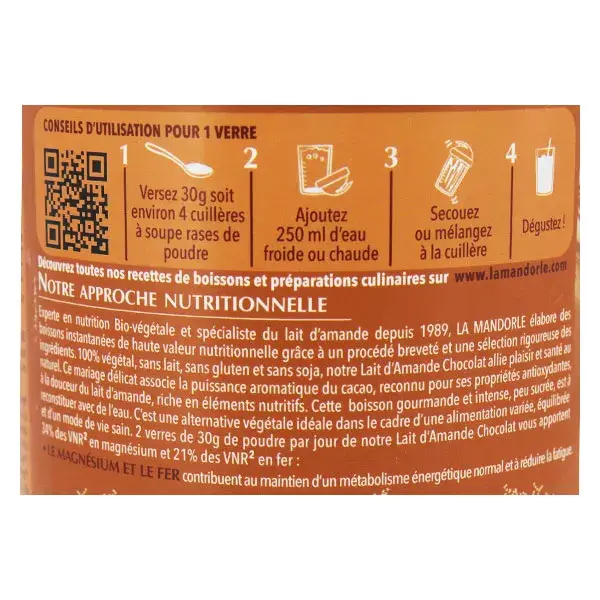 La Mandorle Bebida Instantânea em Pó Leite de Amêndoa Chocolate Orgânico 400g