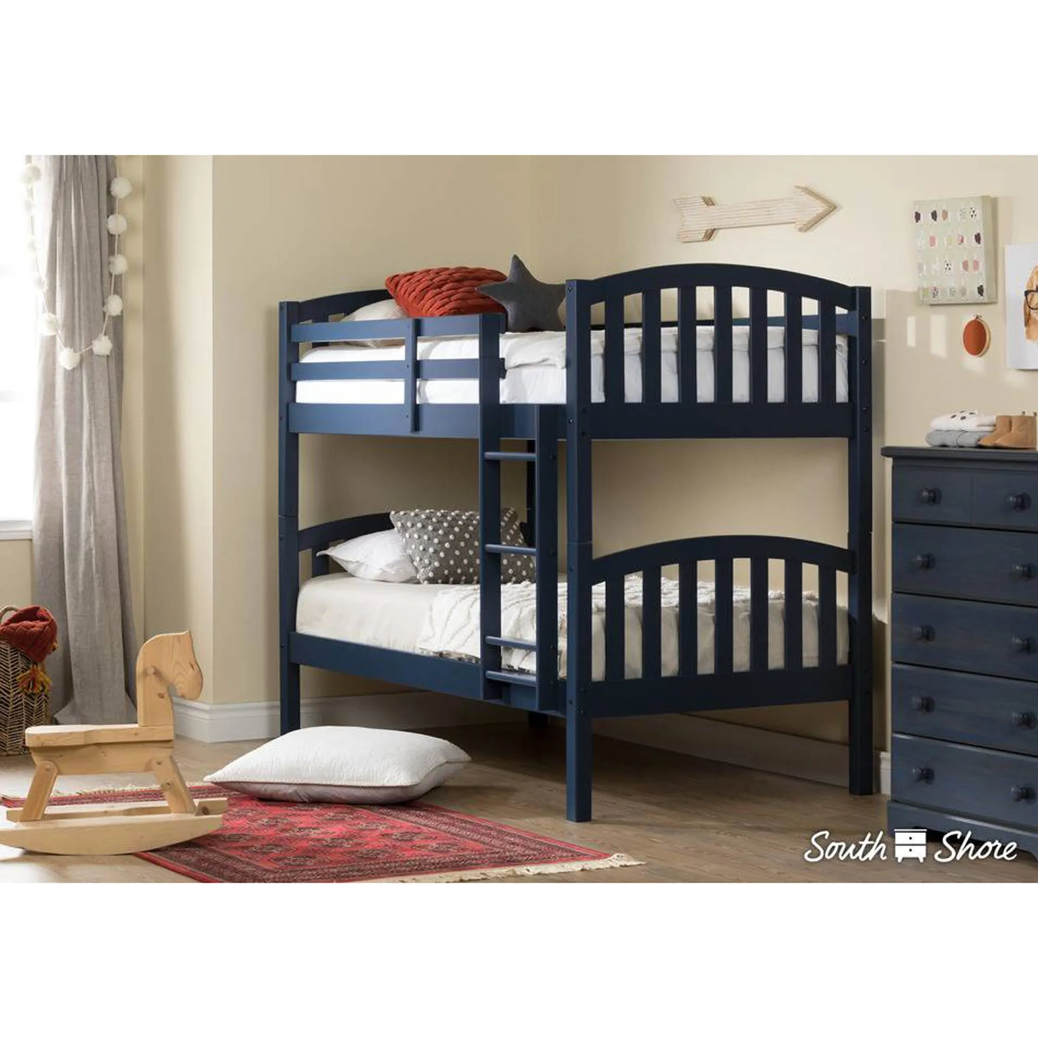 South Shore Lits Superposés en Bois Massif Summer Breeze - Bleu Marine