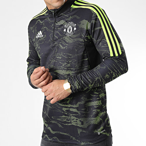 Tee Shirt Manches Longues A Bandes Manchester United HE6686 Noir Vert
