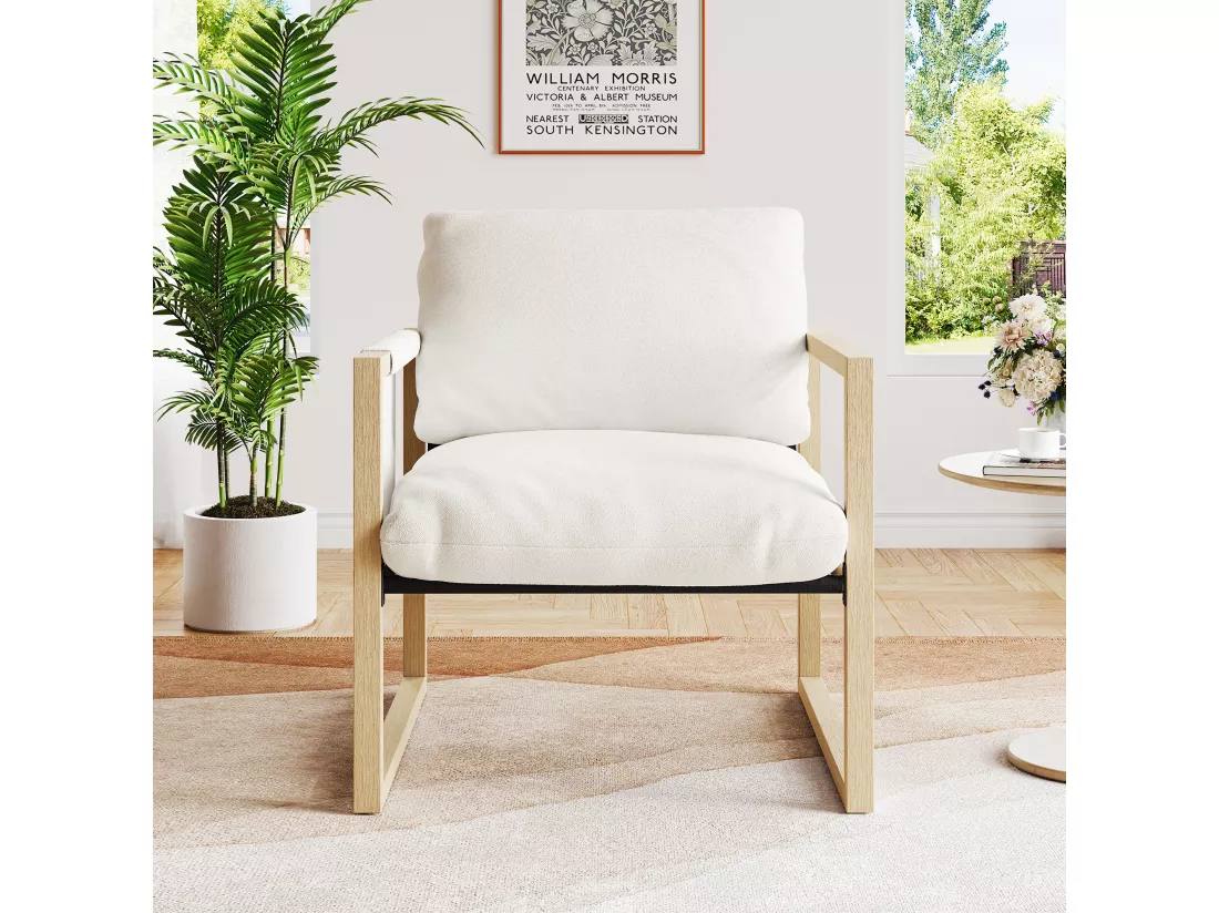Fauteuil de Salon Confortable - 79x68x83CM - Chaise Relaxant avec Siège Épais - tissu sherpa - Blanc cassé