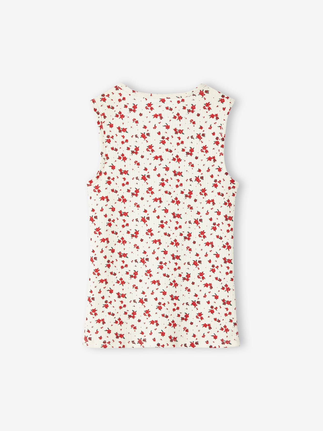 Regata feminina de malha canelada com estampa floral multicolorida