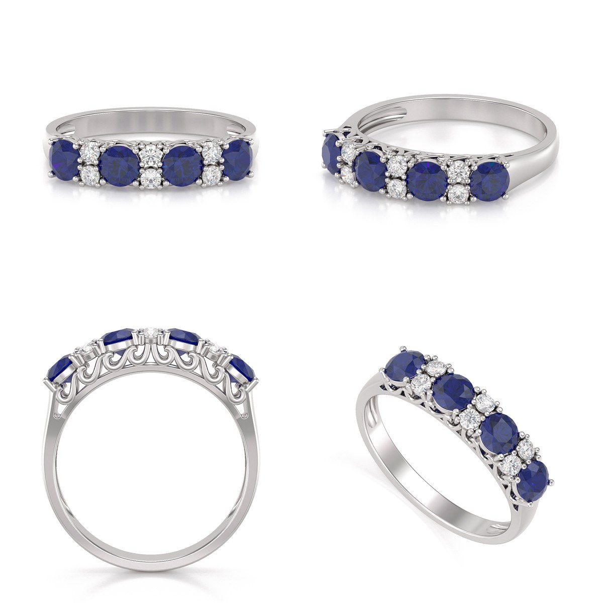 Bague ADEN Or 585 Blanc Saphir et diamants 2.650grs
