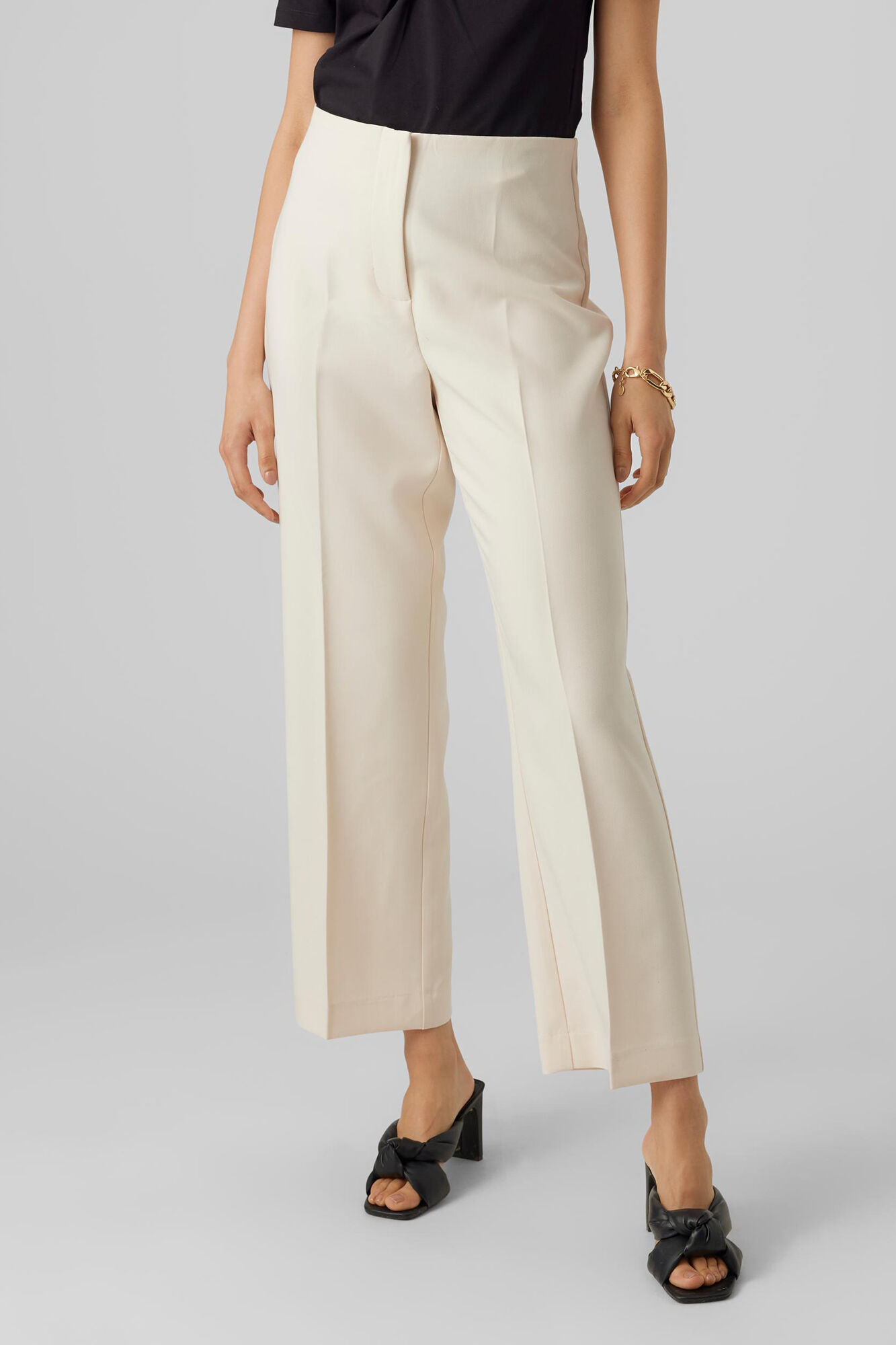 Calça feminina de cintura alta com modelagem reta - Cinza