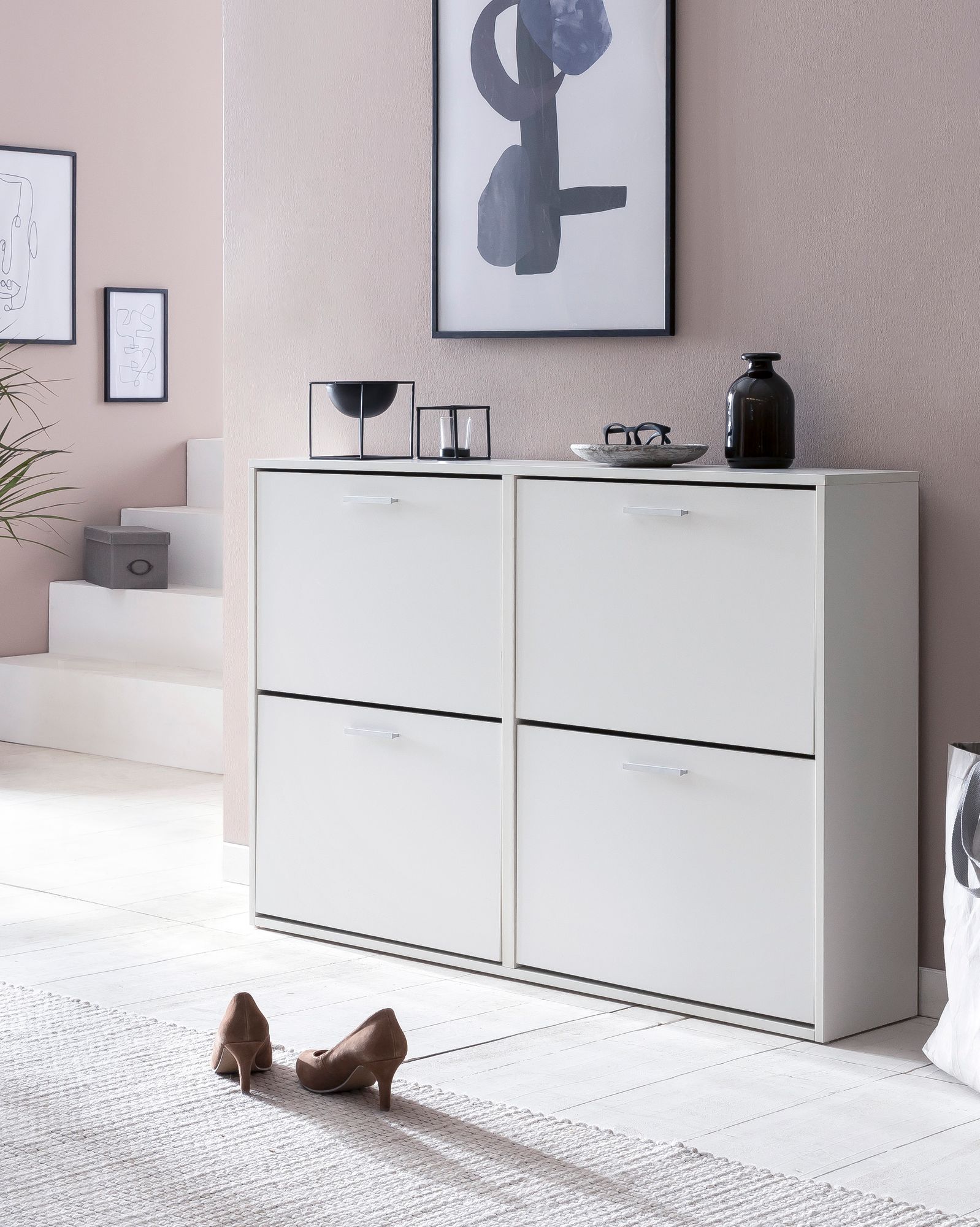 KADIMA DESIGN Schuhschrank NIDDA Holz: Zeitloses Design, große Ablagefläche, 4 Klapptüren, 8 Schuhablagen, einfacher Aufbau.