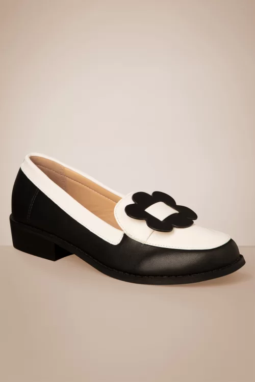 Banned Retro Evening primrose loafers in zwart en wit