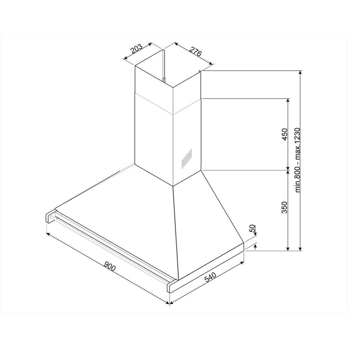 KD90HXE Classic Veggmontert Ventilhette 90 cm, Rustfritt Stål