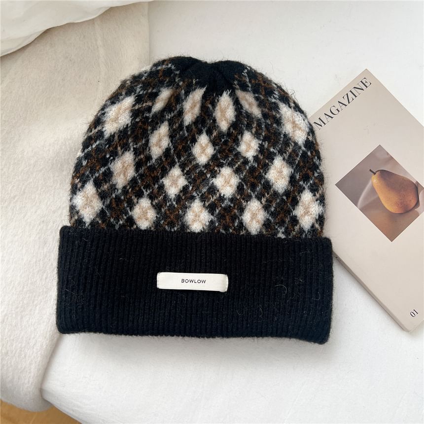 LANWO - Argyle appliqué gebreide muts