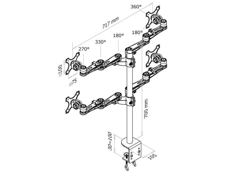 NEOMOUNTS Tischhalterung FPMA-D935D4 bis 10 kg – Schwarz Für 4 Monitore von 10