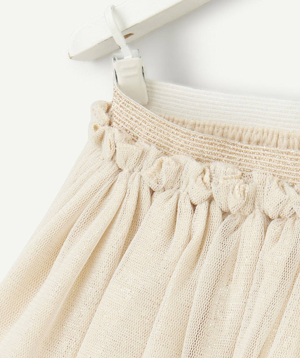 JUPE COURTE PLISSÉE BÉBÉ FILLE EN TULLE BEIGE PAILLETÉ