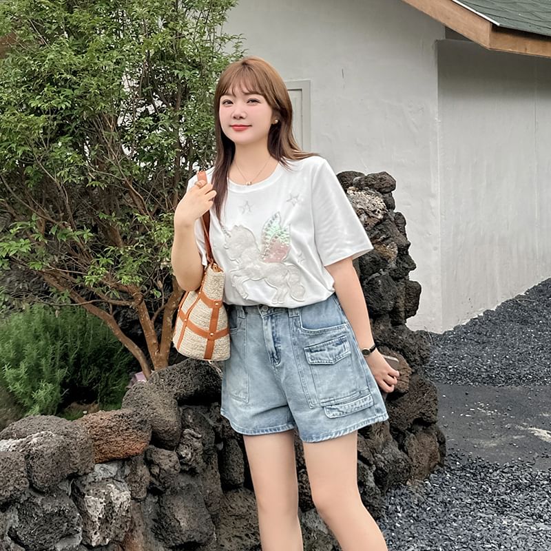 Ashteroid - Gewassen denim shorts met hoge taille
