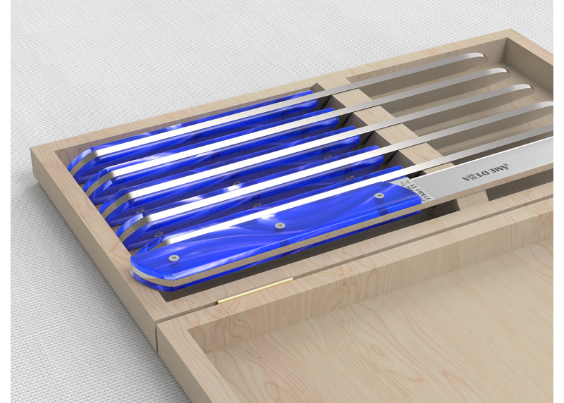 Service de 6 couteaux de table avec un manche en Madreperlato Bleu et lame en acier inoxidable