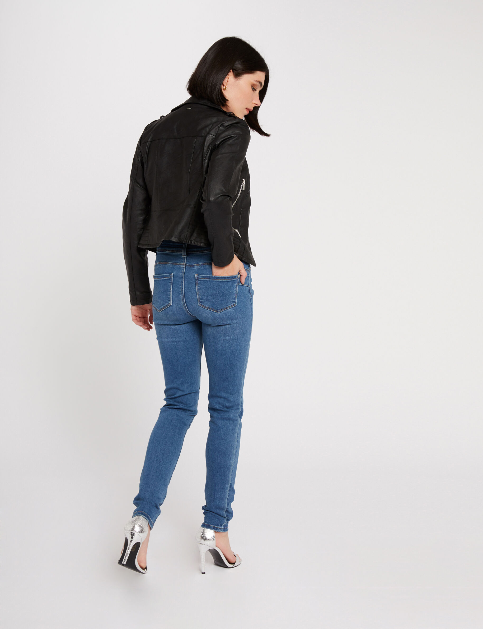 Blouson droit avec col cranté à revers noir femme - noir