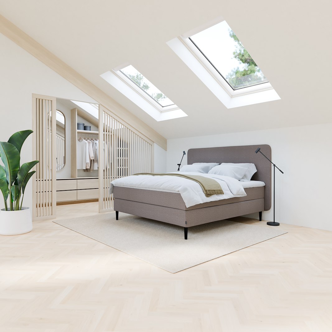 Onyx kontinentalseng Tekstil 272 Muldvarp, medium/fast, seamless, Sleep I overmadrass og Conic 18 cm sorte ben + støtteben