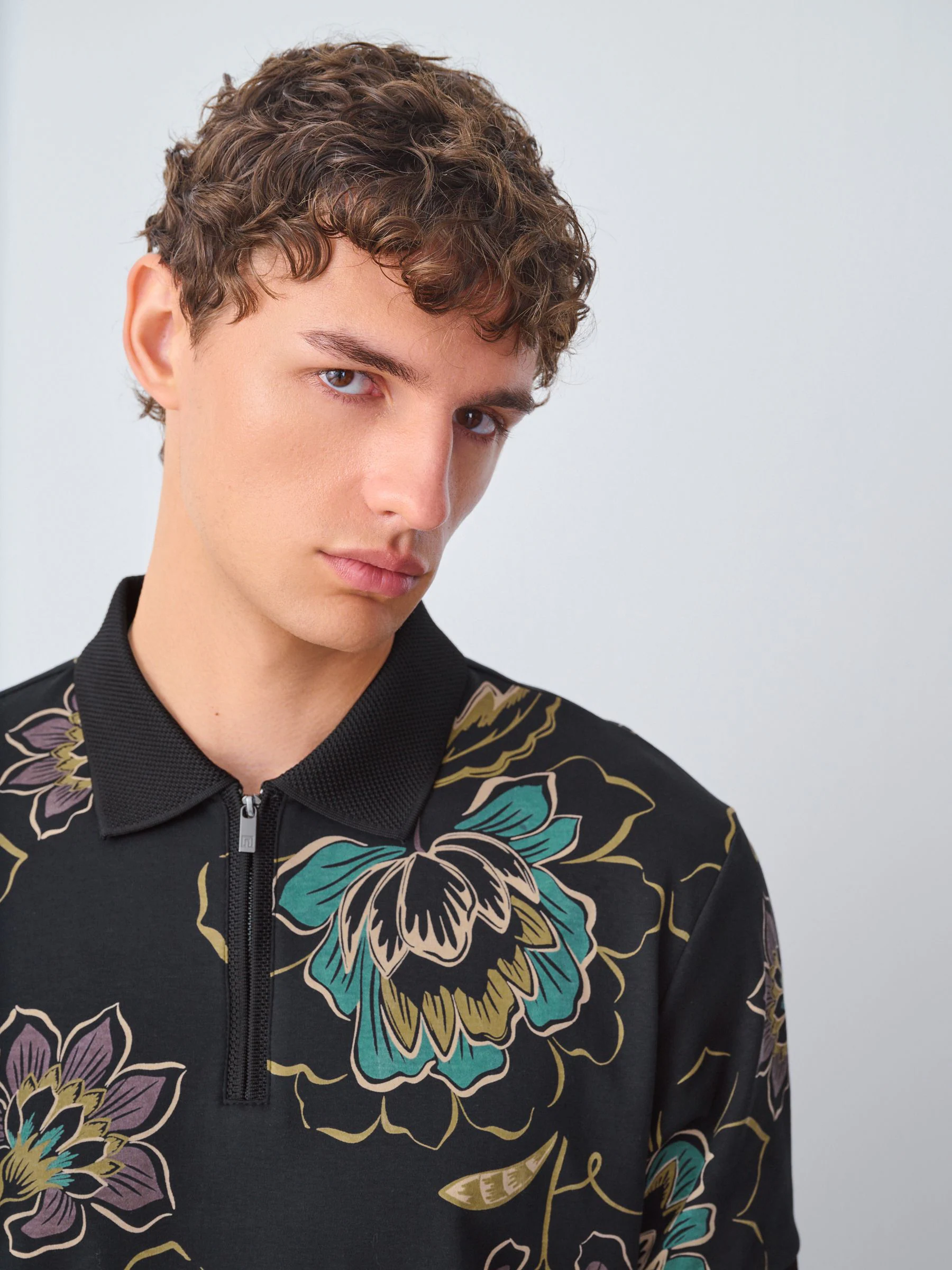 Zwart bloemenprint - Poloshirt met korte mouwen en print