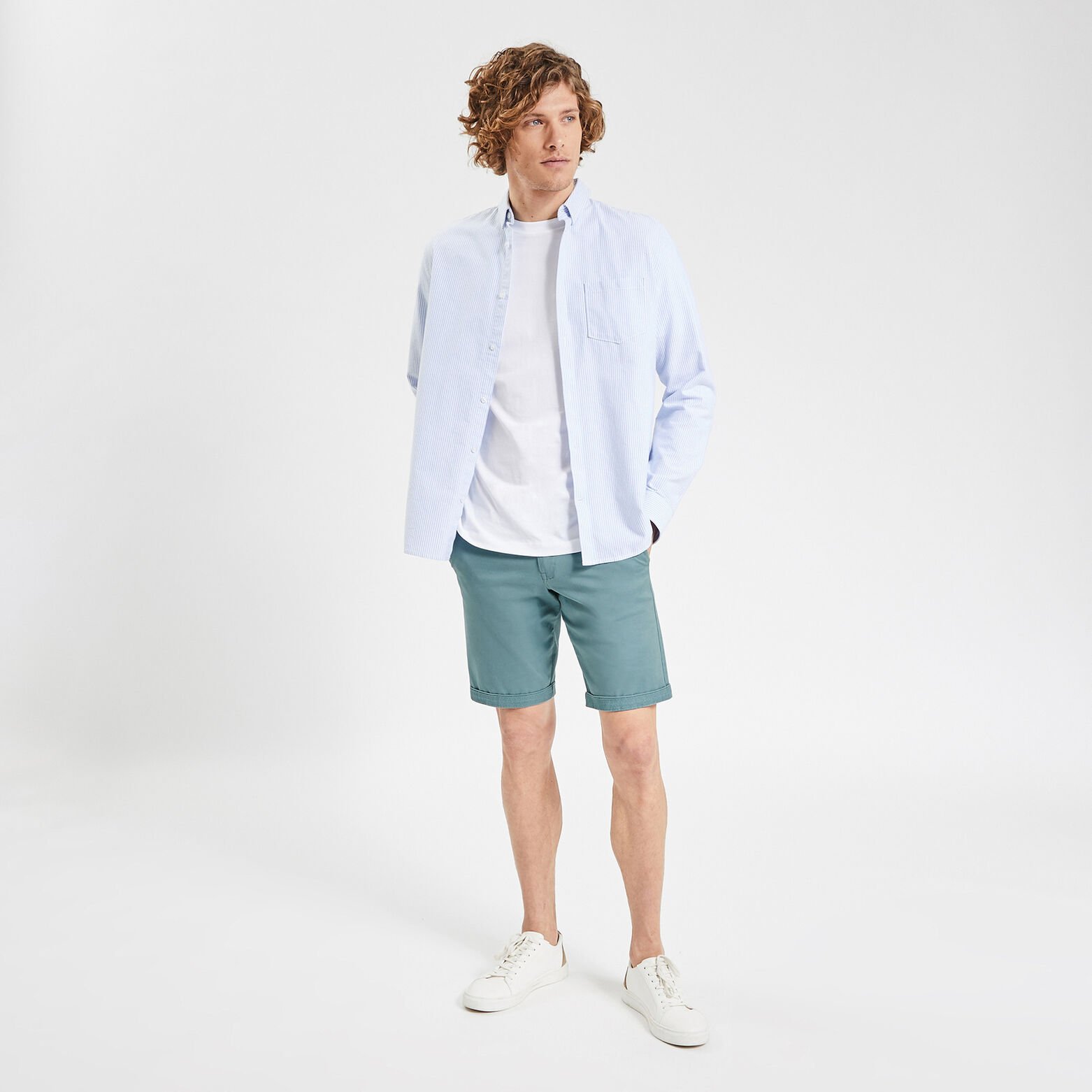 Bermuda chino uni avec ceinture Bleu clair