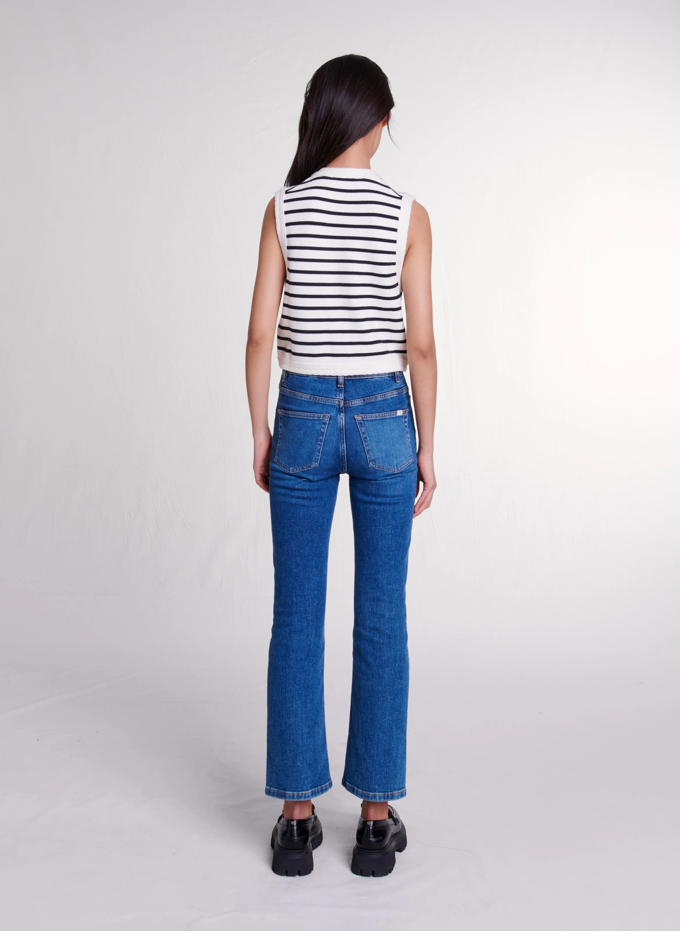 Cardigan droit à col V | Bleu