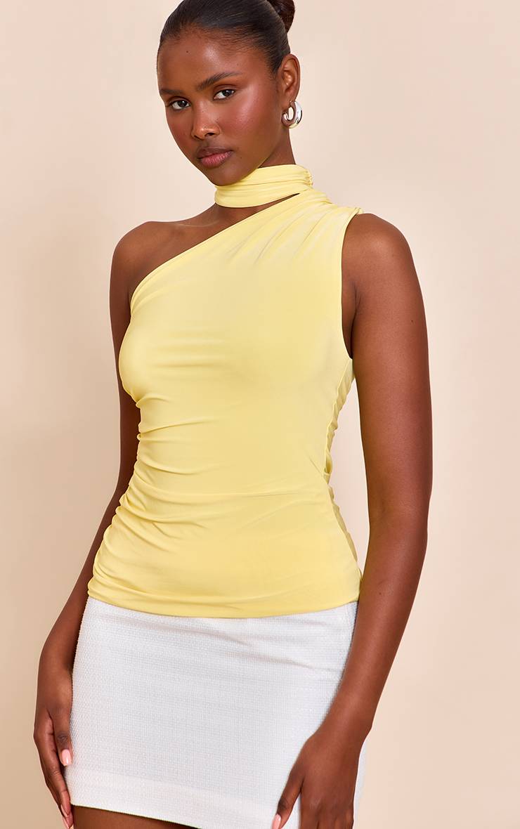 Citron Top Long À Détail De Col Double Couche Et Détail Froncé