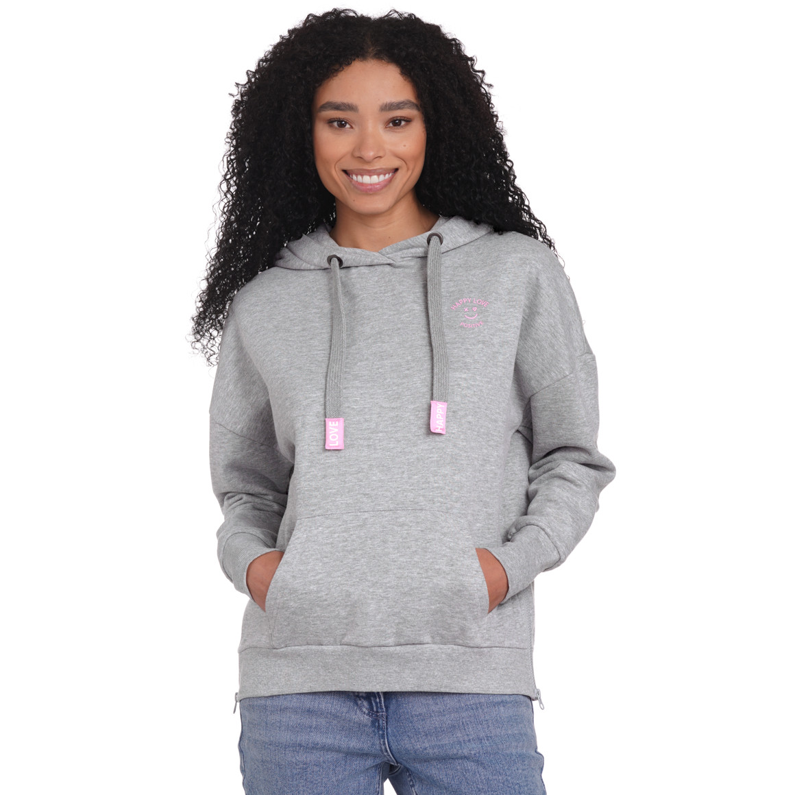 Gina Damen Hoodie mit Kängurutasche hellgrau