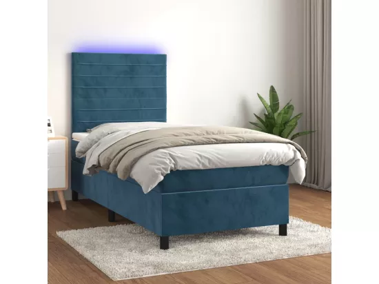Sommier tapissier et matelas et LED Bleu foncé 90x190cm Velours