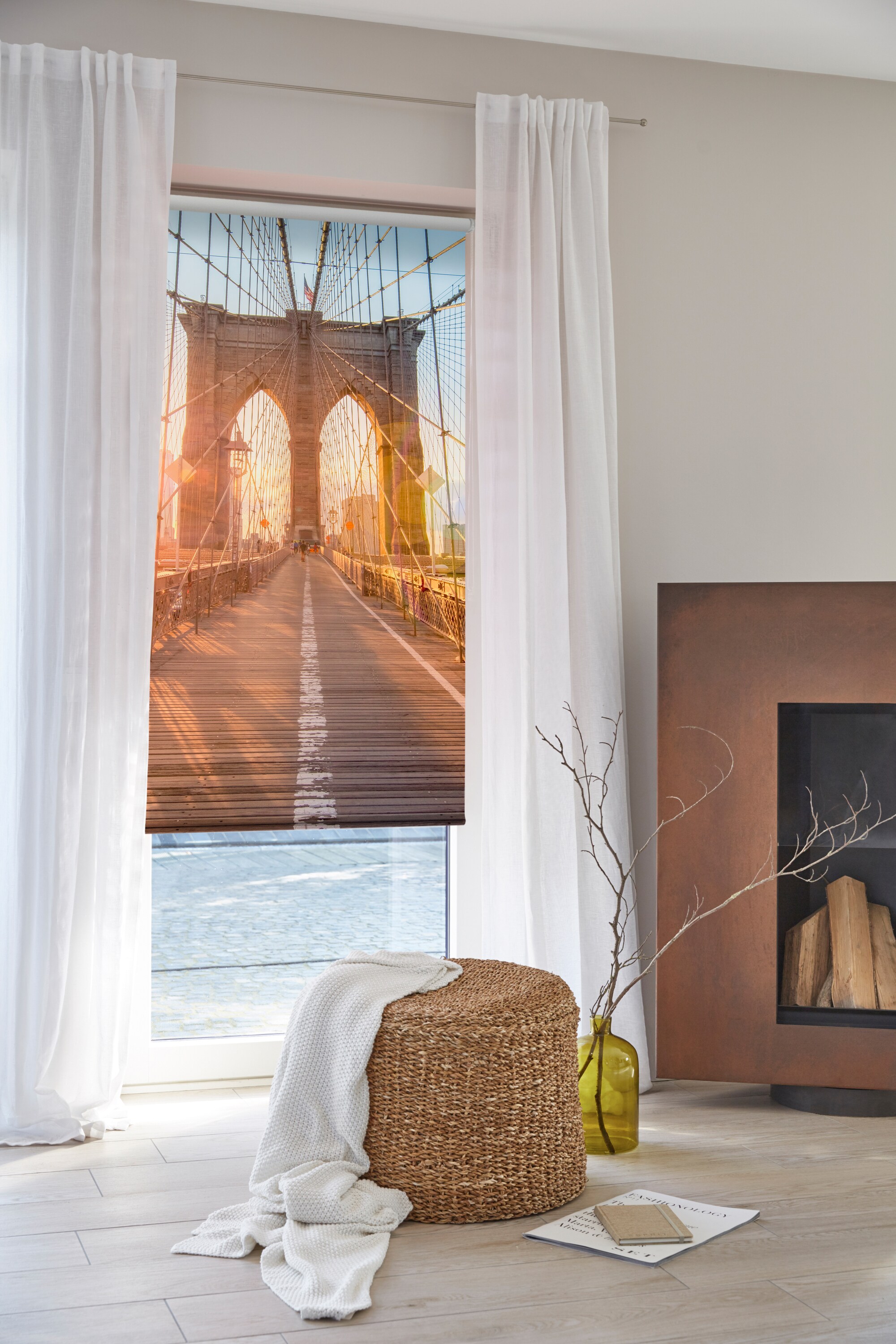 Lichtblick Rollo Klemmfix, ohne Bohren, blickdicht, Brooklyn Bridge - Orange
