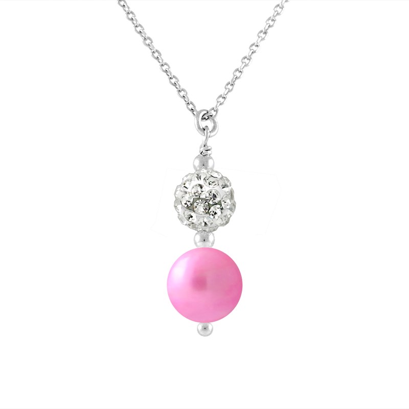 Collier - Cristal blanc - Perle de culture d'eau douce - Argent 925