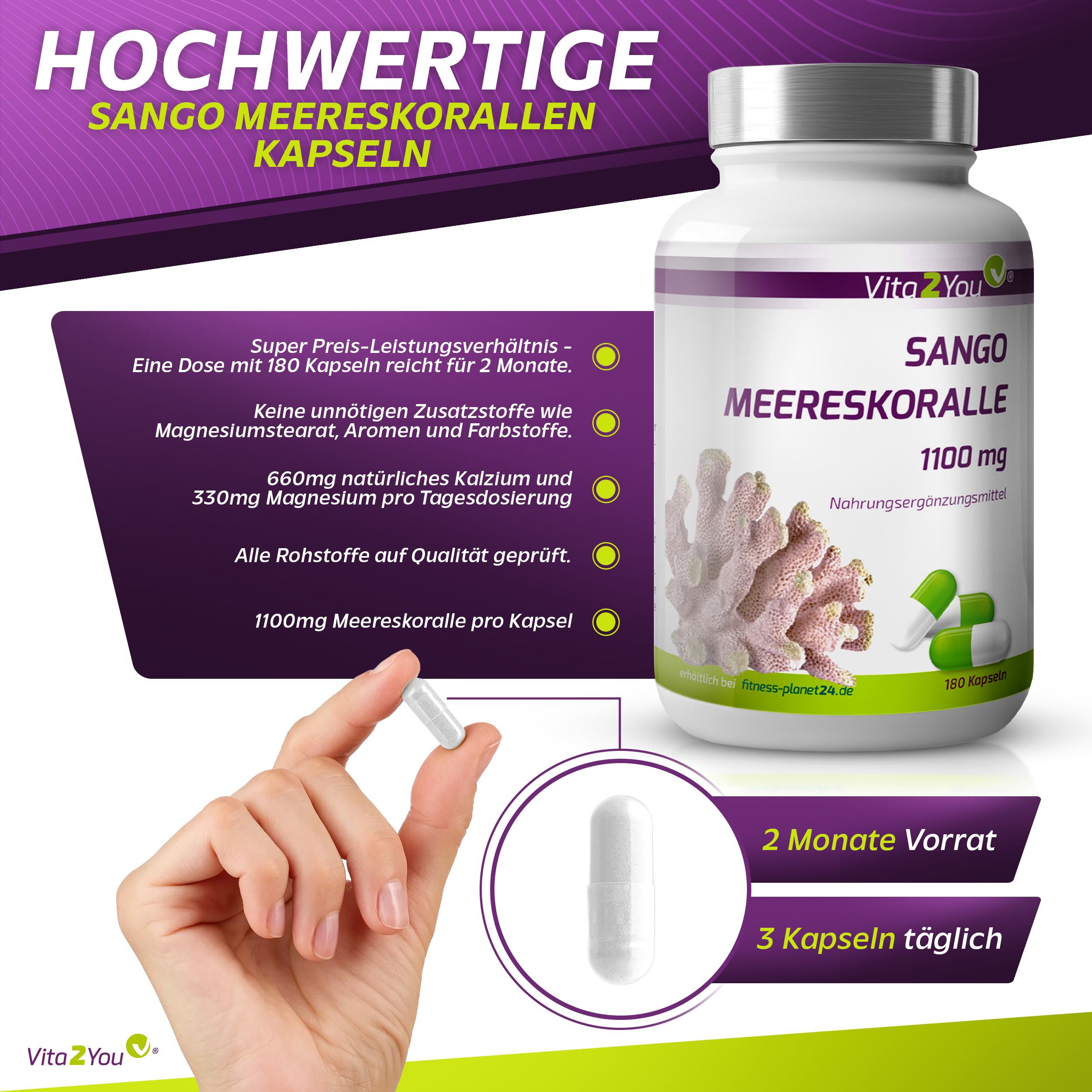 Vita2You Sango Meereskoralle Kapseln Magnesium & Kalzium