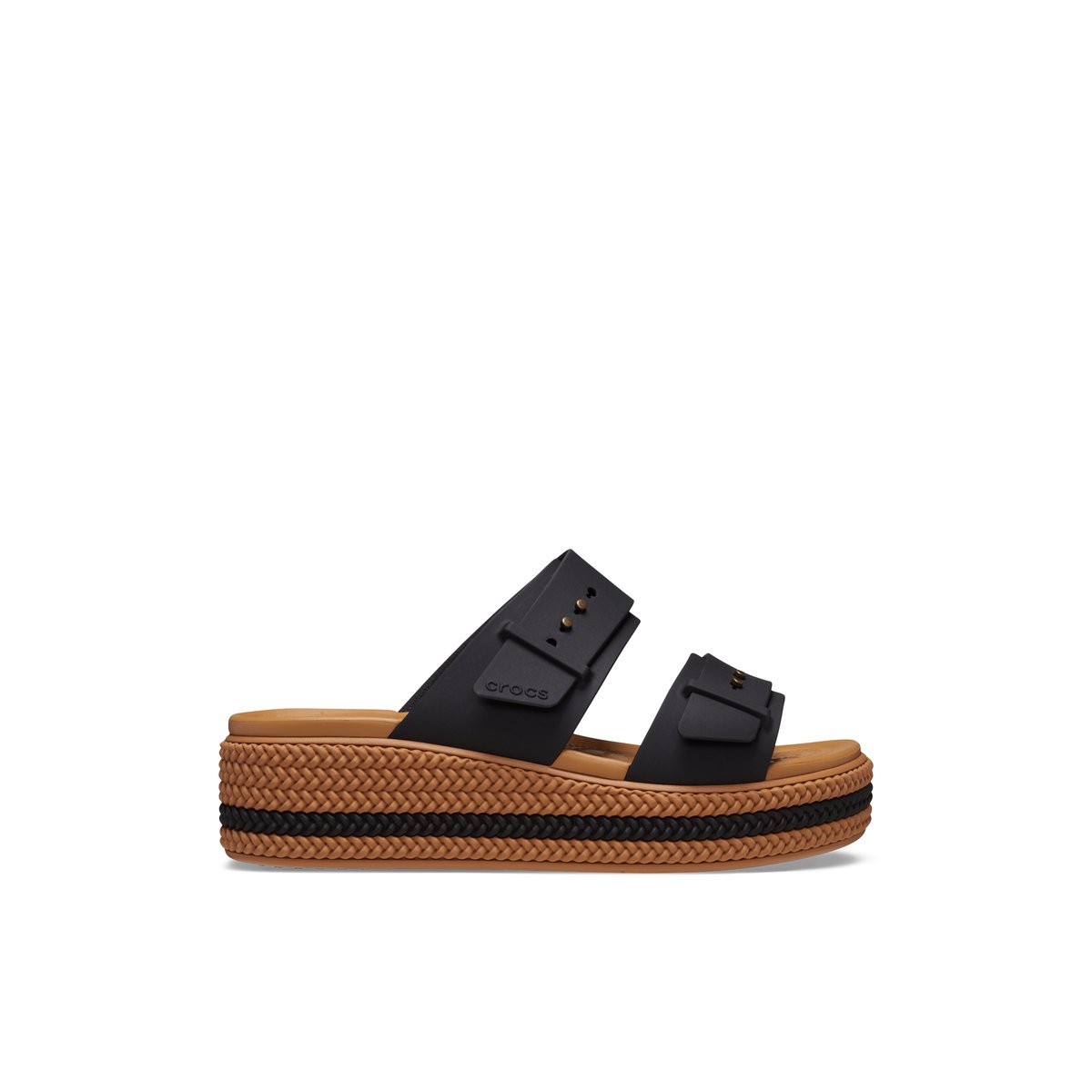 CROCS-Brooklyn_wov-Sandales à glissière - Talon compensé - Noir/Blanc