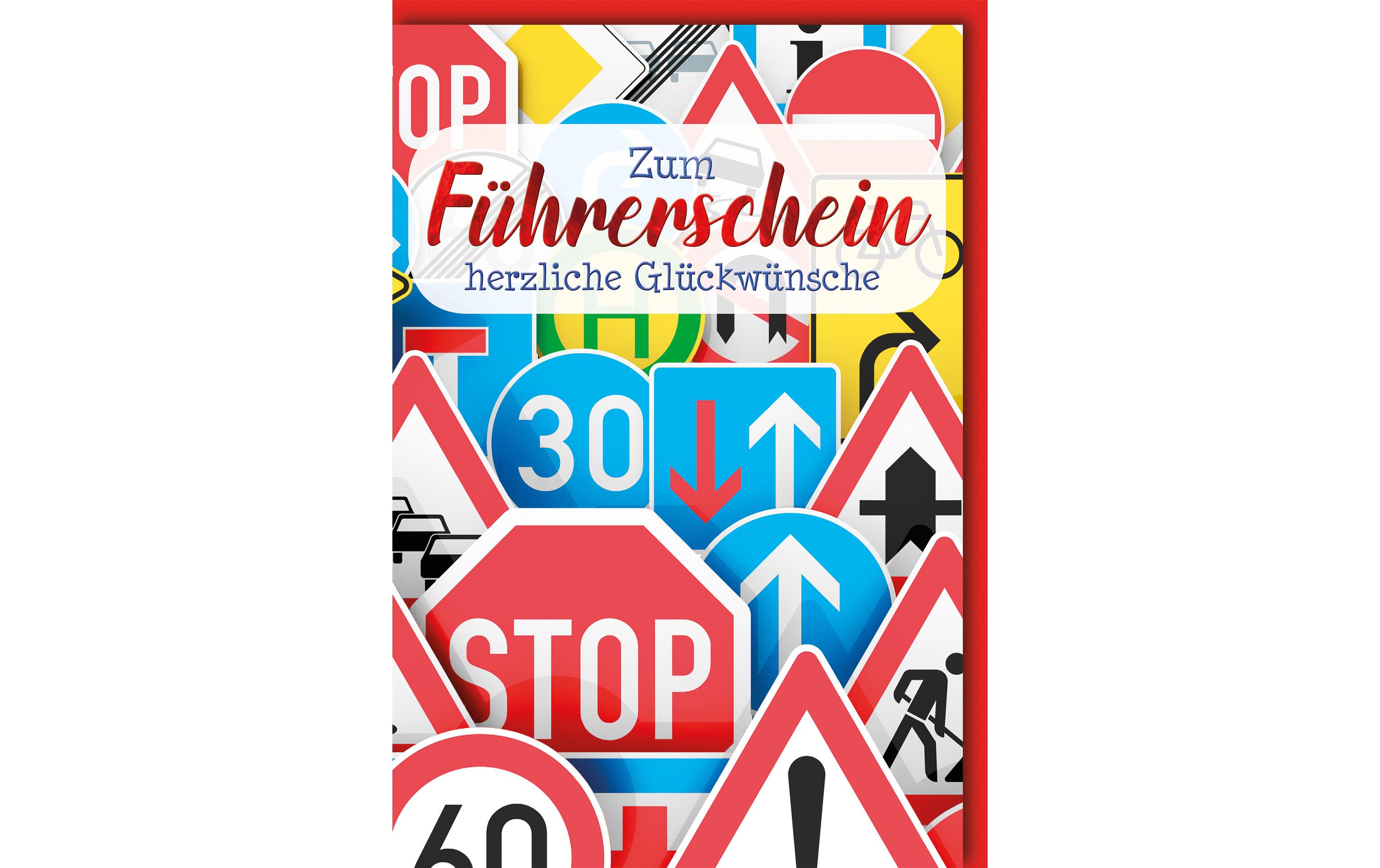 Glückwunschkarte Führerschein 11.5 x 17 cmDekorative Gratulationskarte für den Führerschein