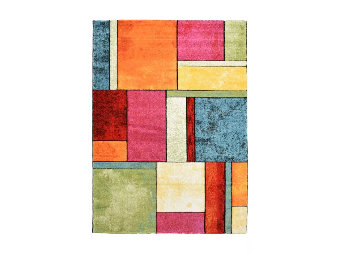 tapis salon 160x230 tissé multicolore rectangle motif géométrique GEOME