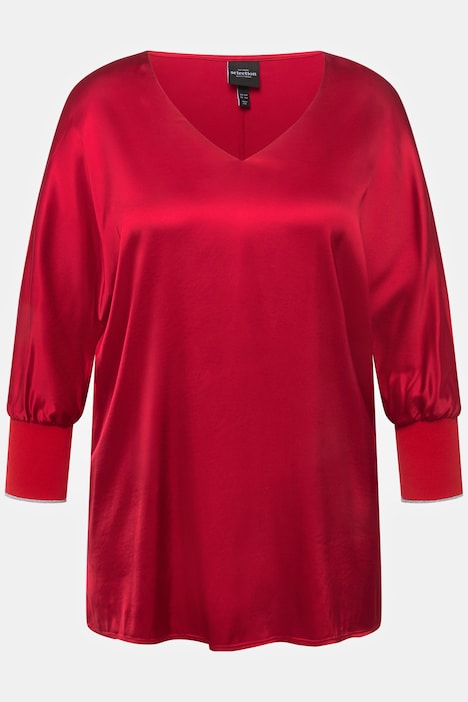 Bluse, Satin, V-Ausschnitt, 3/4-Fledermausärmel