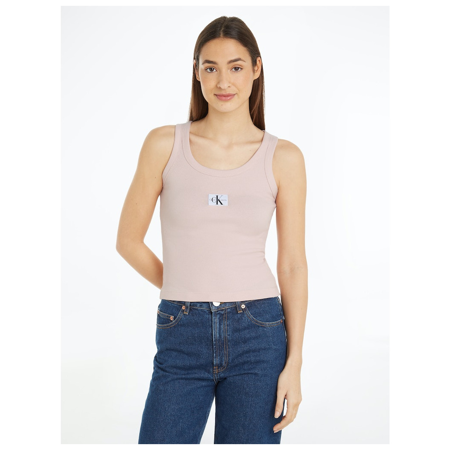 CK Jeans WOVEN LABEL RIB TANK TOP
