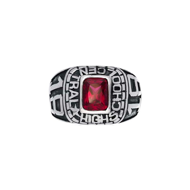 Chevalière Homme Universitaire Pierre Rouge Argent