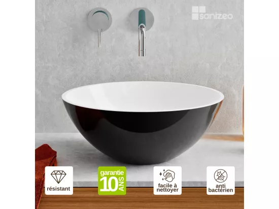 Vasque à poser VIDAR - 75% Minéral Noir/Blanc Brillant Ronde 38cm*H15cm - LAVABERG