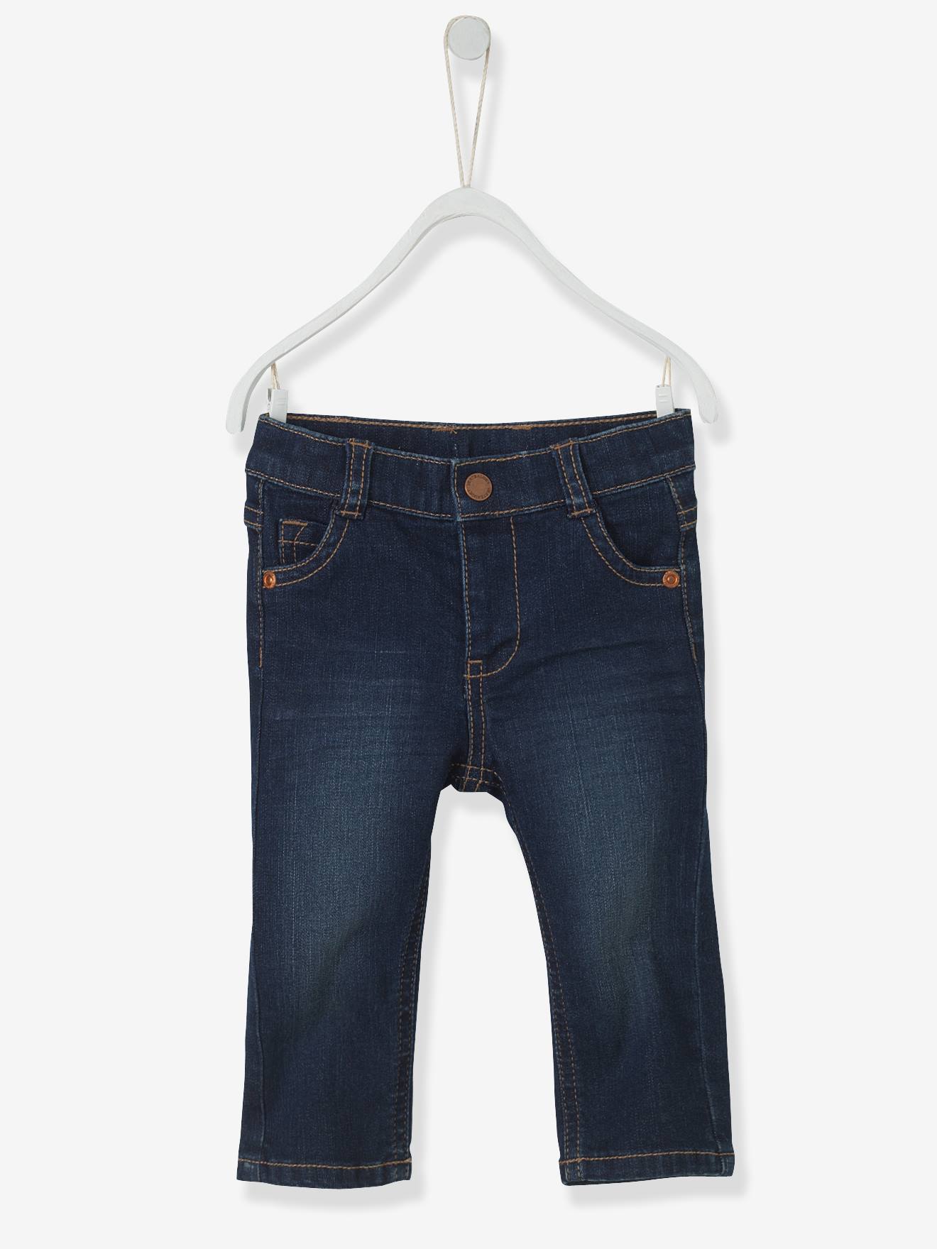 Calça jeans reta para bebê menino e menina, lavagem azul escura