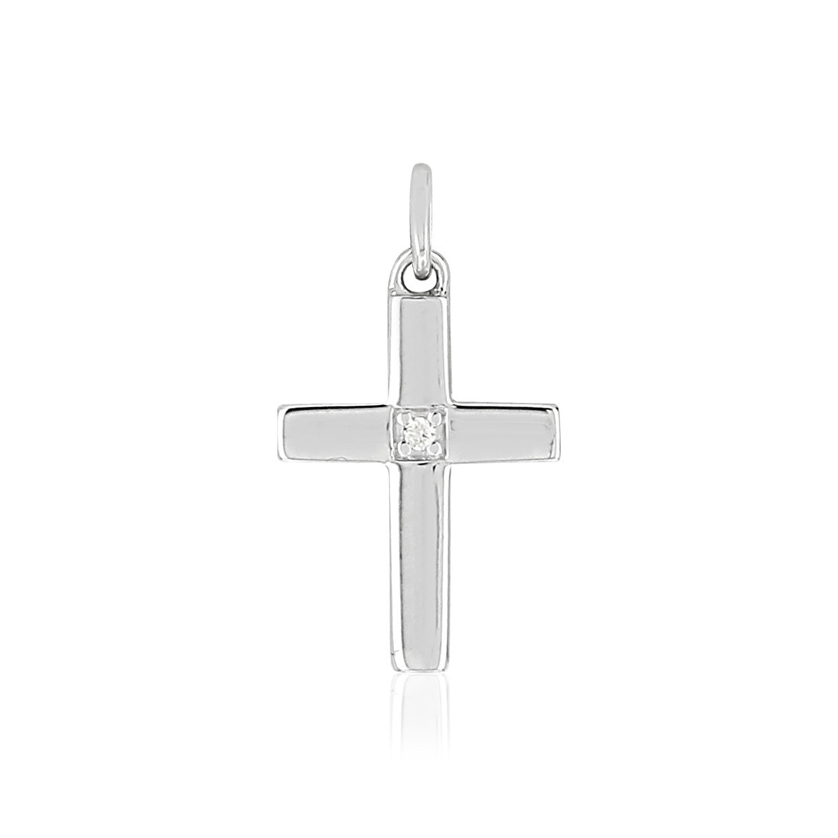 Pendentif croix or 375 blanc diamant