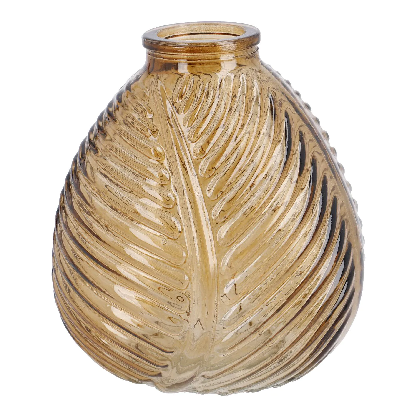Flaschenvase Blatt, braun/bauchig, 13 cm