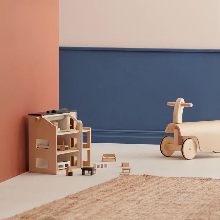 Kids Concept - Aiden tragbares Puppenhaus mit Zubehör, bunt (19er-Set)