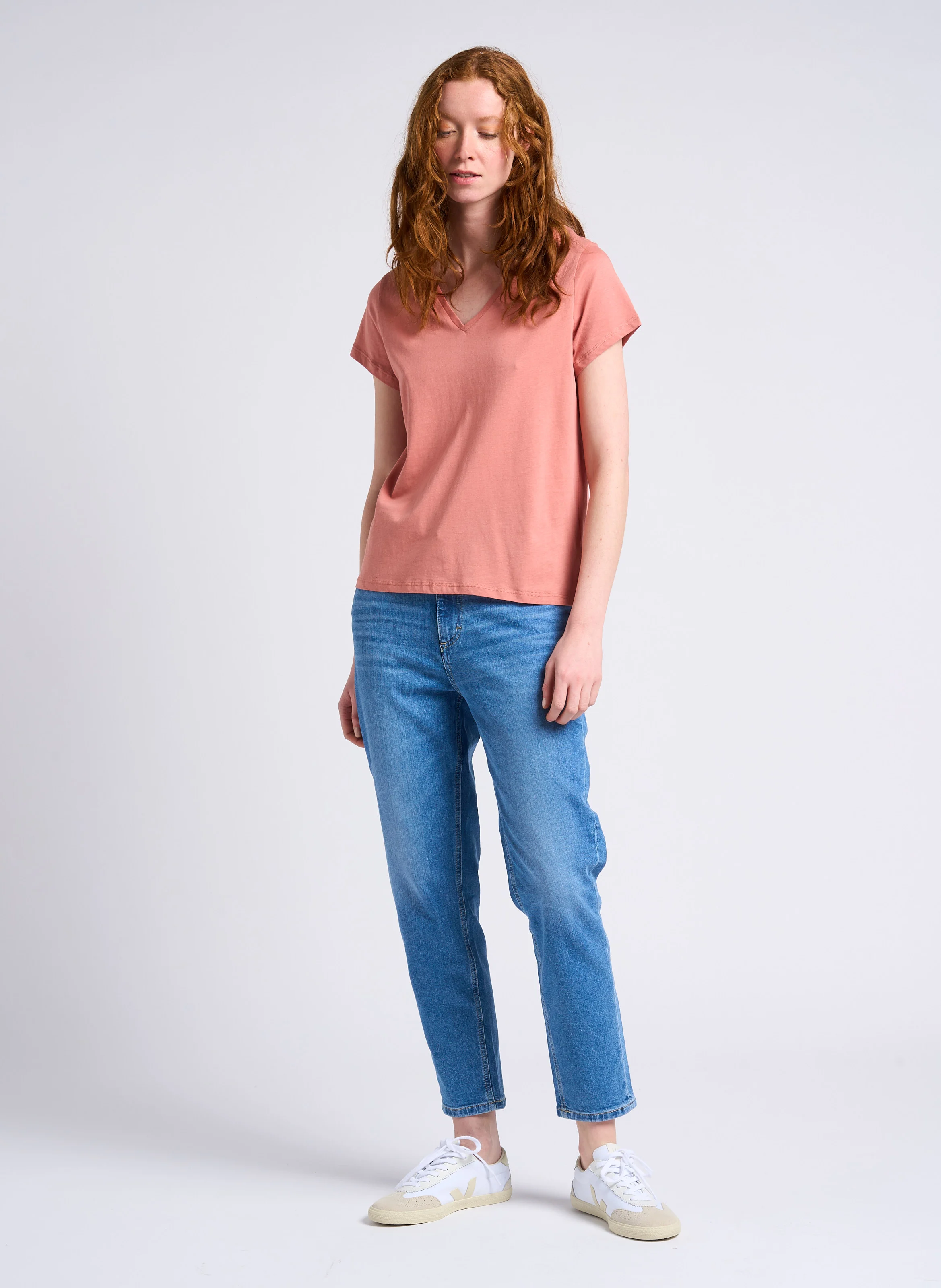 Jean mom-fit délavé taille haute en coton | Bleu