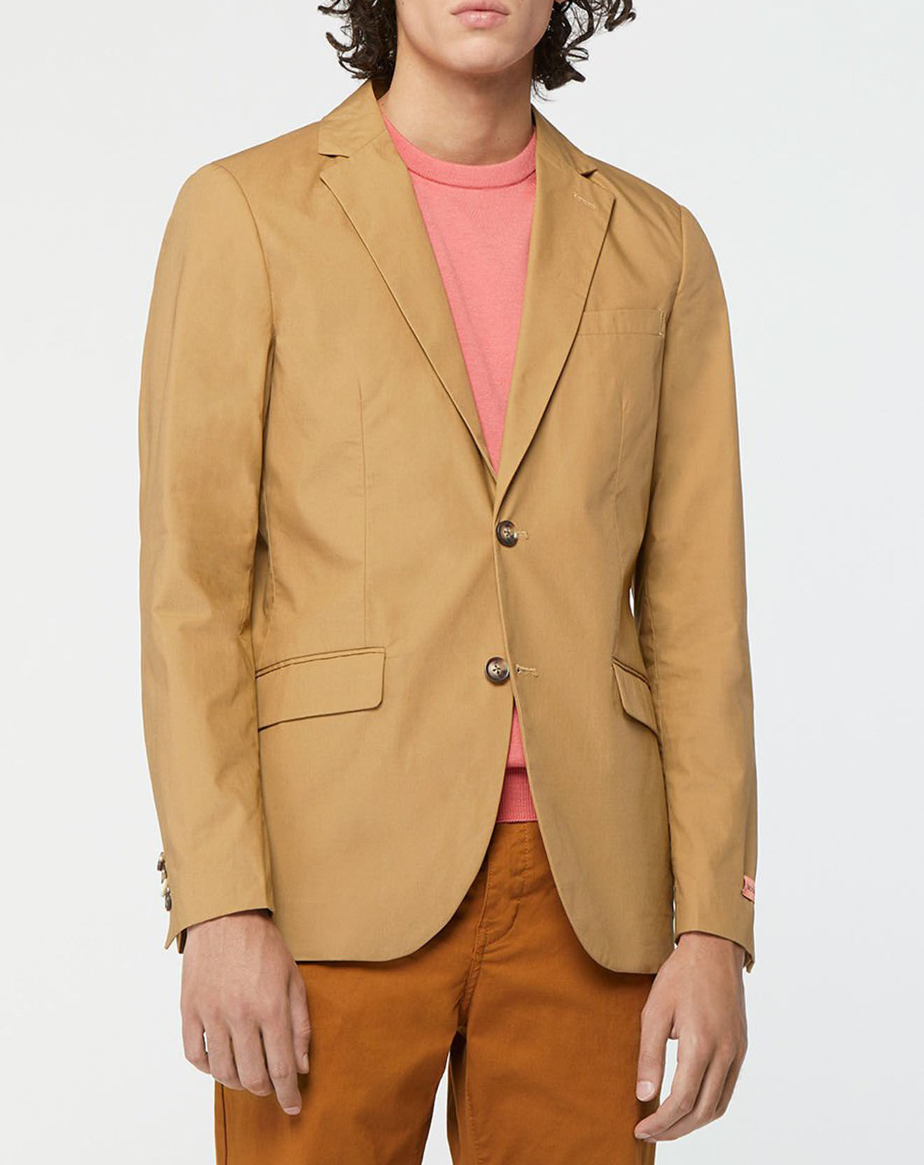 Scotch & Soda Veste Cintrée en Popeline Stretch 2 boutons camel