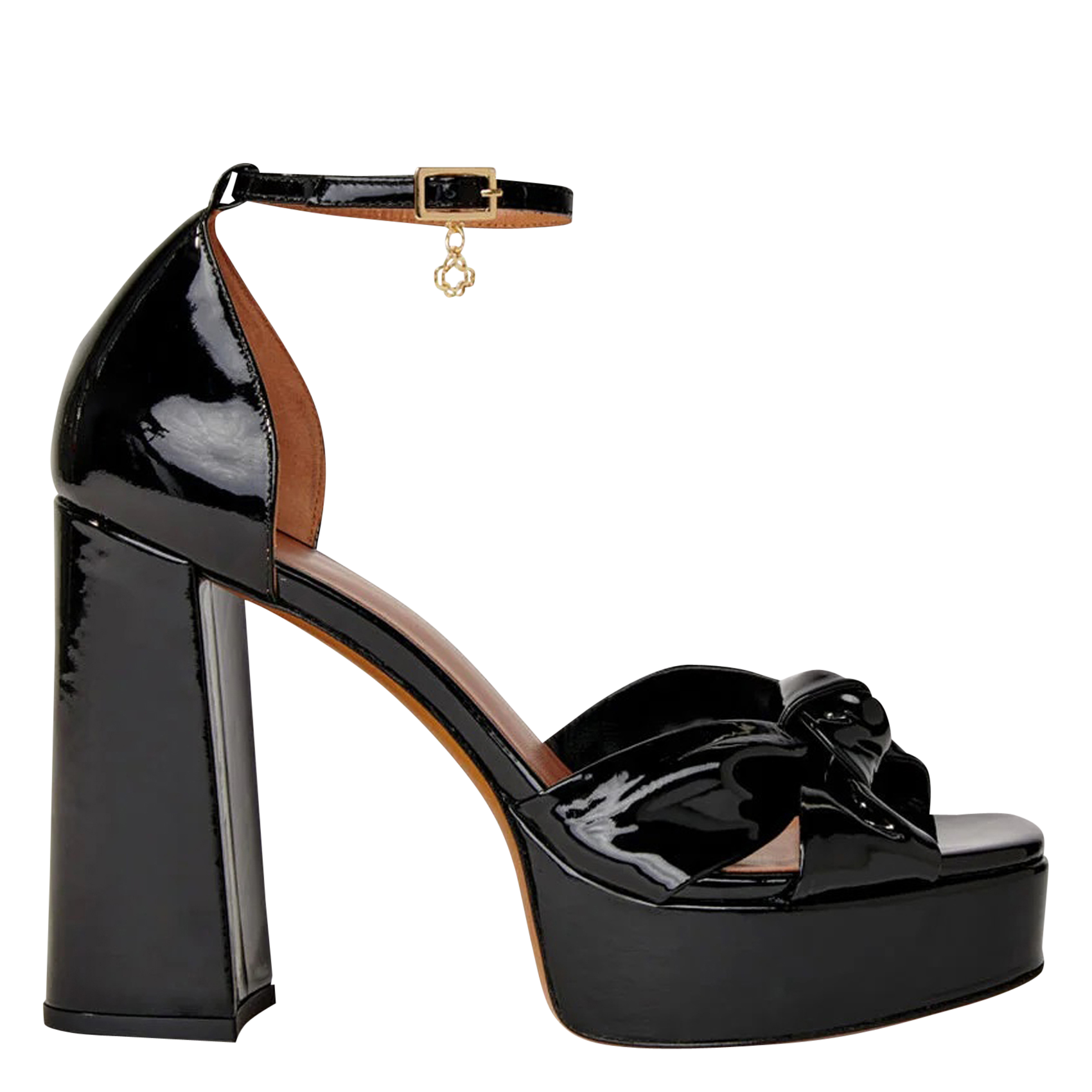 Sandale à plateforme en cuir verni | Noir