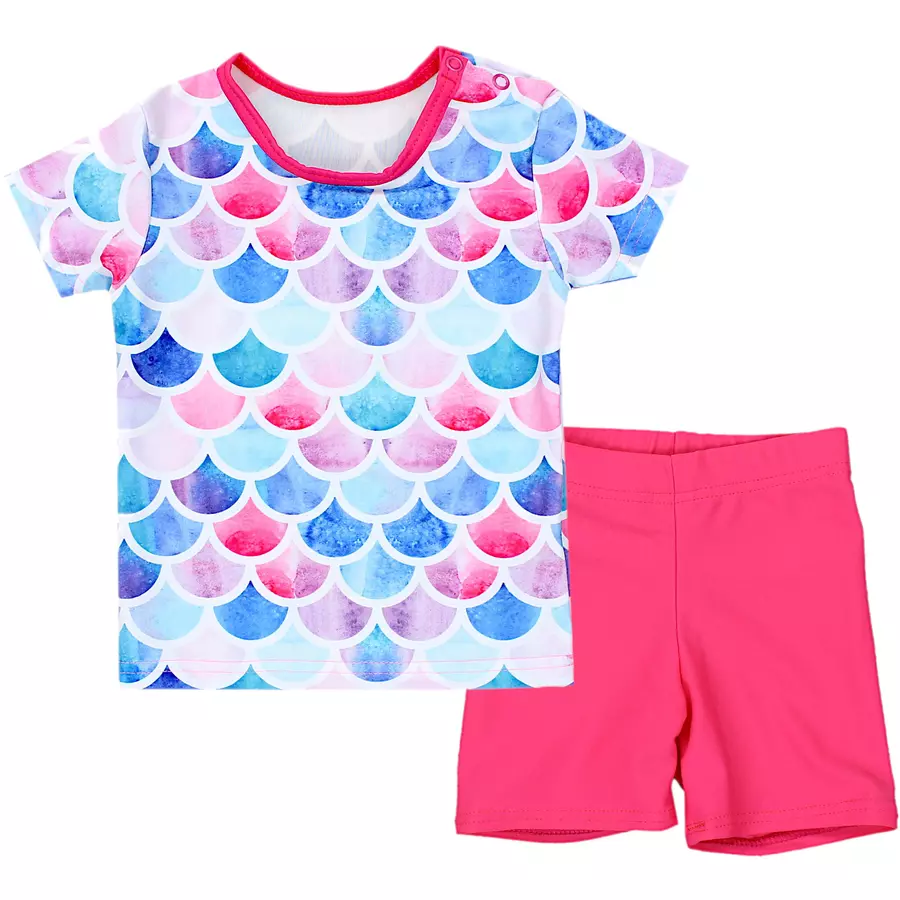 Aquarti Baby Mädchen Zweiteiler Badeanzug Bade-Set Bade T-Shirt Badehose dunkelrosa