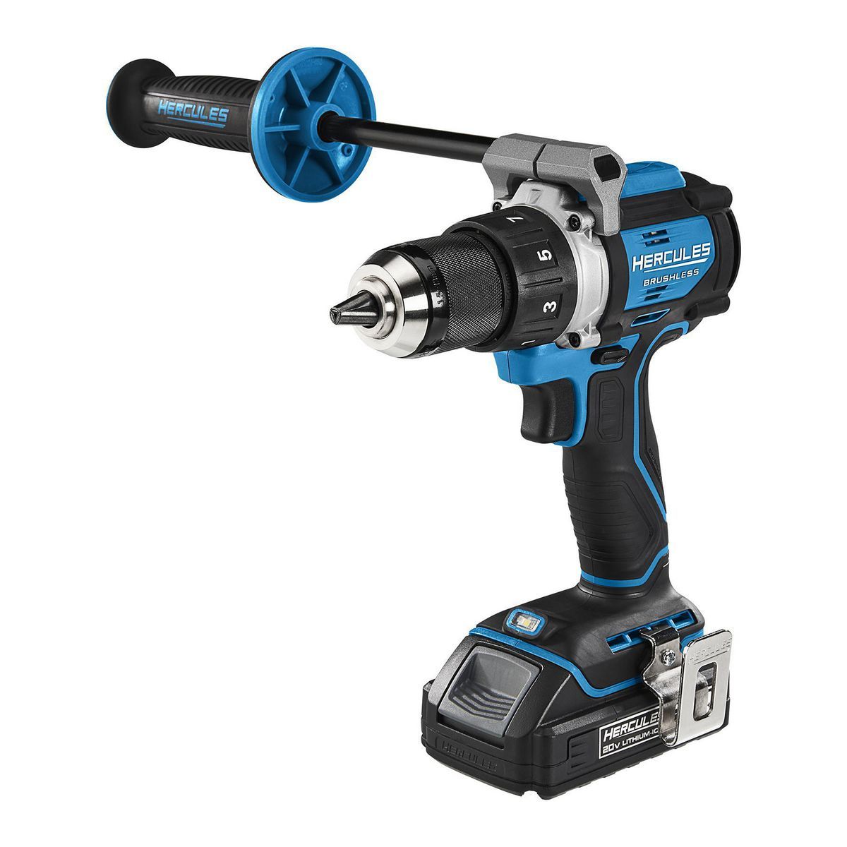 HERCULES20V Brushless Cordless 1/2 in. Drill/Driver Kit with Side Handle