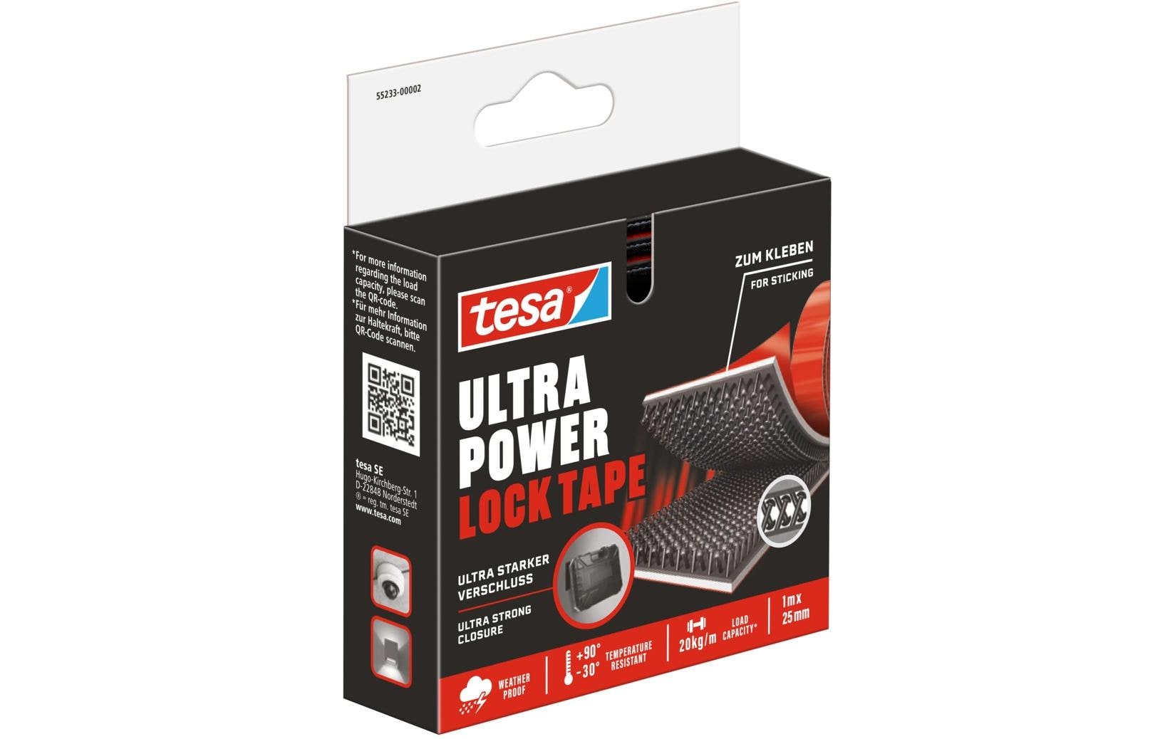 Ultra Power Lock Tape 20 kg/m HaltekraftSelbstklebendes Klettband mit extrem starkem Klettverschluss – wetterfest