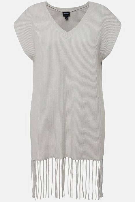 Pullunder, Fransensaum, oversized, Rundhals, ärmellos