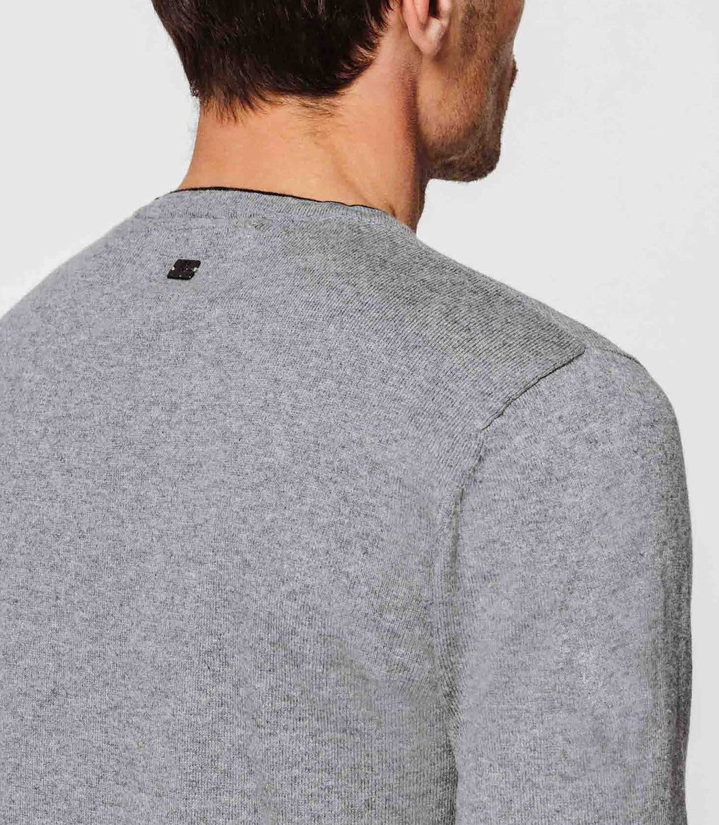 Pull col rond gris chiné